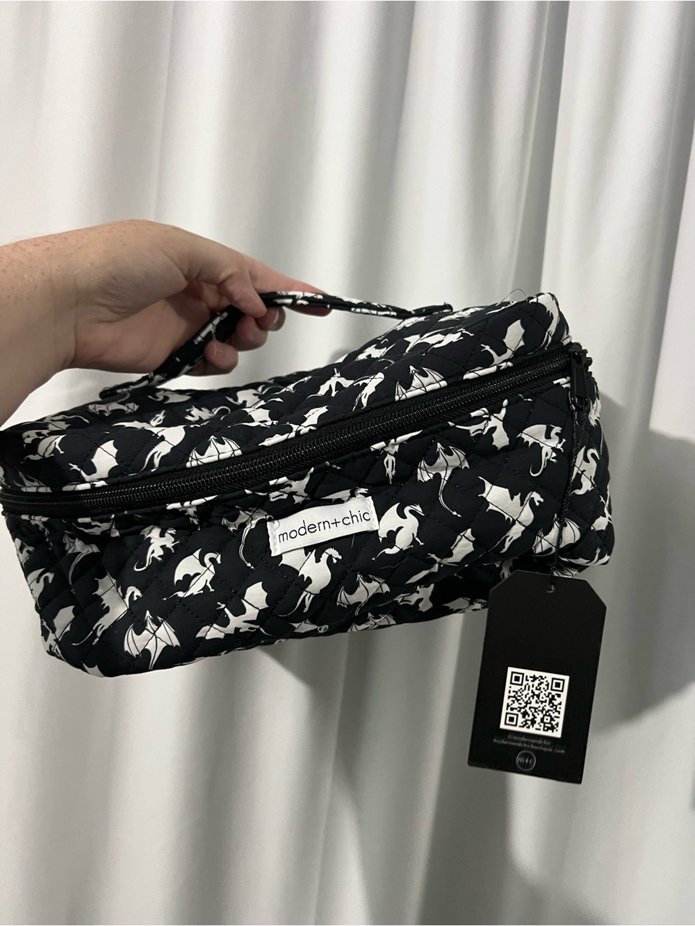 Black & White Quilted Travel Dragon Cosmetic Bags - set of 2